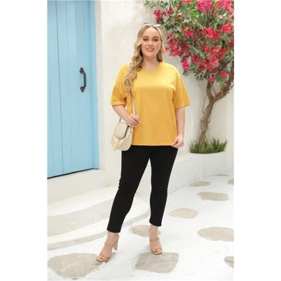 Women's Plus Size V Neck T Shirts Summer Half Sleeve Tees Casual Loose Fit - Picture 4 of 5